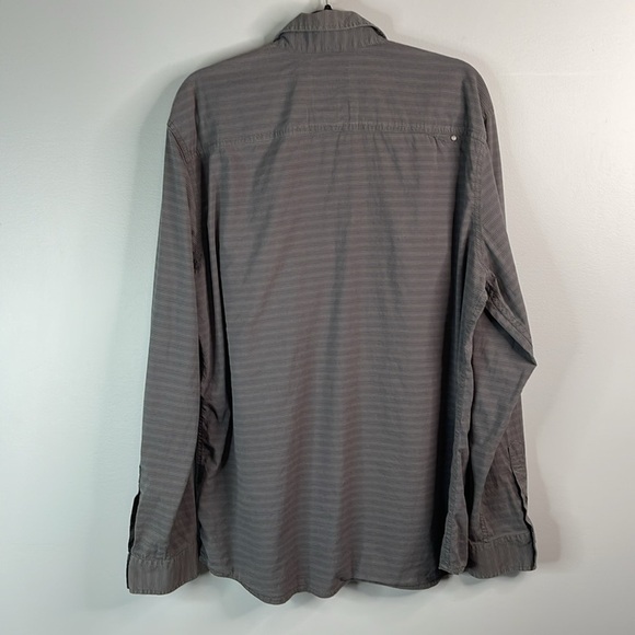 Fox Mens Horizontal Striped Button-Up Shirt Grey Long Sleeves Collar Slim Fit XL - Picture 10 of 15